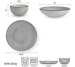 Pfaltzgraff® Arlie Gray 12 Piece Dinnerware Set, Service for 4- Dinnerware Service For 4