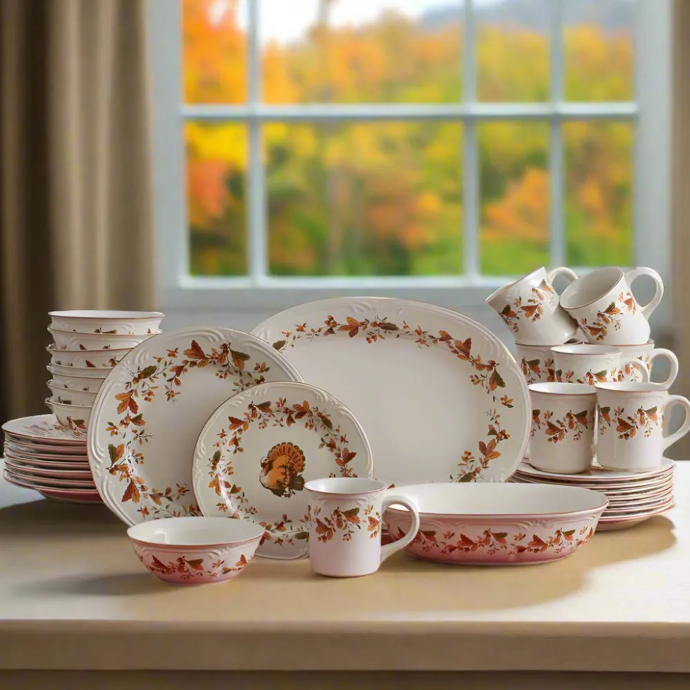 Pfaltzgraff® Autumn Berry Service for 8 with Serveware- Dinnerware Service For 8