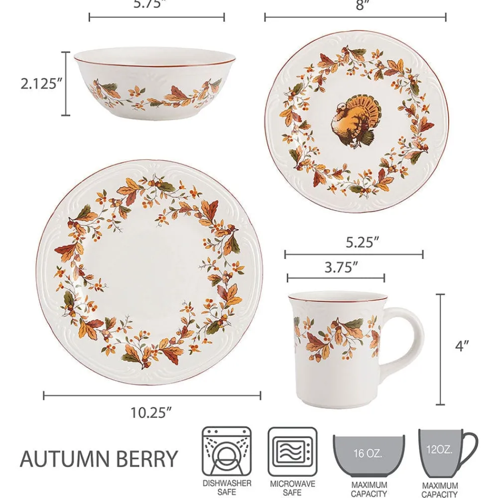 Pfaltzgraff® Autumn Berry Service for 8 with Serveware- Dinnerware Service For 8