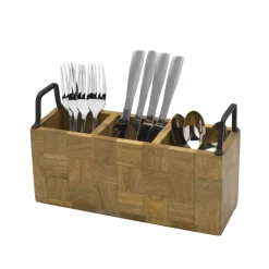 Gourmet Basics® Avery Checkered Flatware Wood Caddy- Flatware Caddies