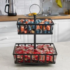 Gourmet Basics® Band And Stripe 2 Tier Rotating Fruit Storage Basket- Fruit And Storage Baskets