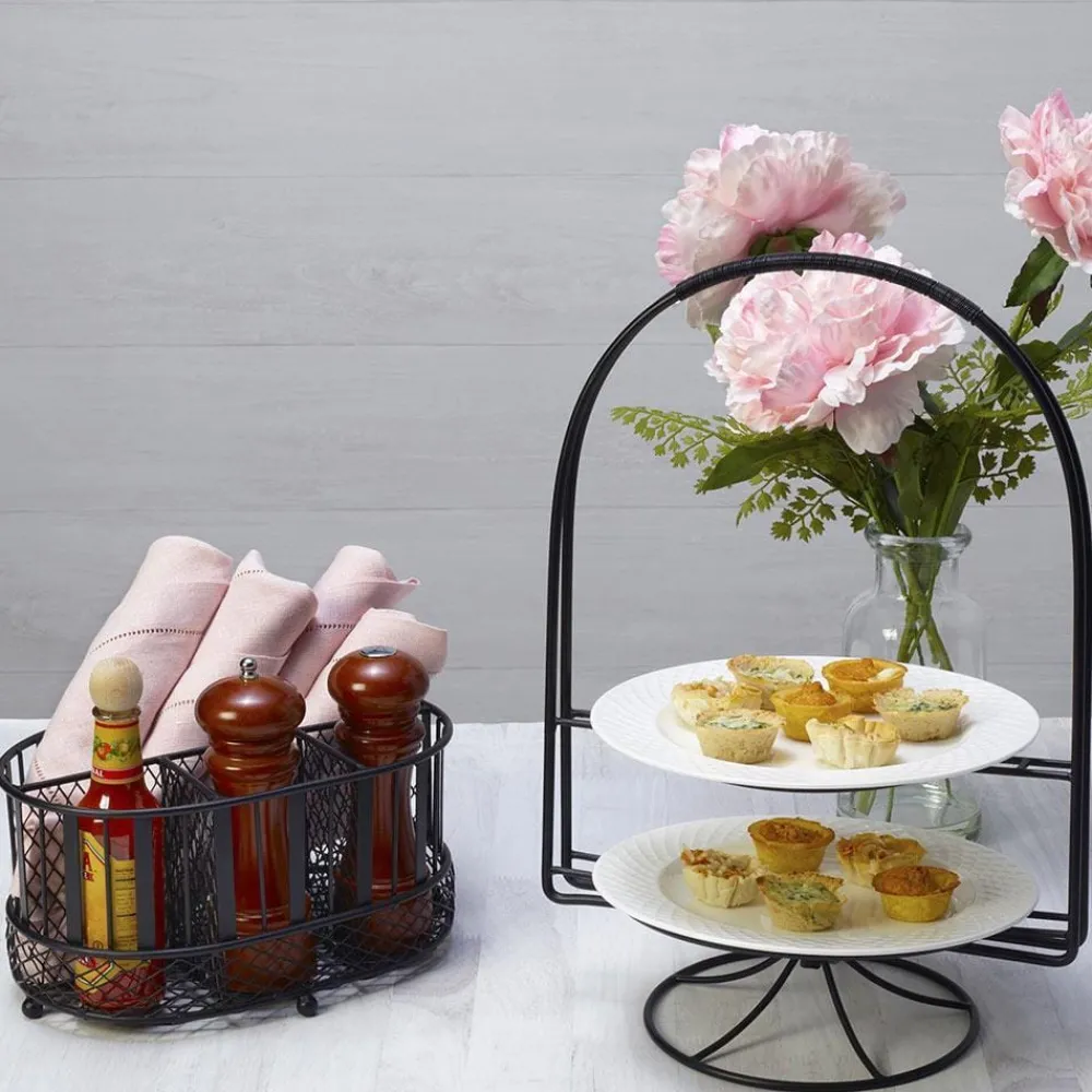 Gourmet Basics® Band and Stripe Swivel Hostess Buffet Storage Caddy- Flatware Caddies|Fruit And Storage Baskets