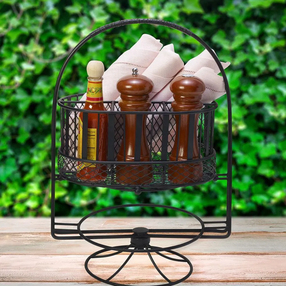 Gourmet Basics® Band and Stripe Swivel Hostess Buffet Storage Caddy- Flatware Caddies|Fruit And Storage Baskets