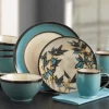 Gourmet Basics® Belmont Round Blue Stalks Dinnerware Set- Dinnerware Service For 8|Dinnerware Service For 4
