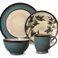 Gourmet Basics® Belmont Round Blue Stalks Dinnerware Set- Dinnerware Service For 8|Dinnerware Service For 4