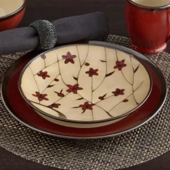 Gourmet Basics® Belmont Set of 4 Red Round Dinner Plates- Dinner Plates