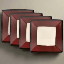 Gourmet Basics® Belmont Set of 4 Red Square Dinner Plates- Dinner Plates