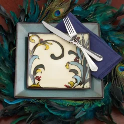 Gourmet Basics® Belmont Square Blue Leaves Dinnerware Set- Dinnerware Service For 8|Dinnerware Service For 4