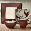 Gourmet Basics® Belmont Square Red Vine Dinnerware Set- Dinnerware Service For 8|Dinnerware Service For 4
