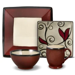 Gourmet Basics® Belmont Square Red Vine Dinnerware Set- Dinnerware Service For 8|Dinnerware Service For 4