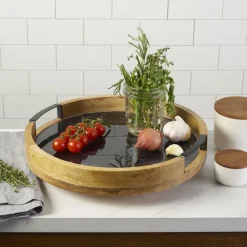 Gourmet Basics® Black Marble Lazy Susan Serve Tray- Lazy Susans