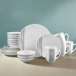 Studio Nova Brushed Lines 16 Piece Dinnerware Set, Service for 4- Dinnerware Service For 4