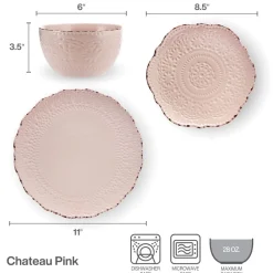 Pfaltzgraff® Chateau Pink 12 Piece Dinnerware Set, Service for 4- Dinnerware Service For 4
