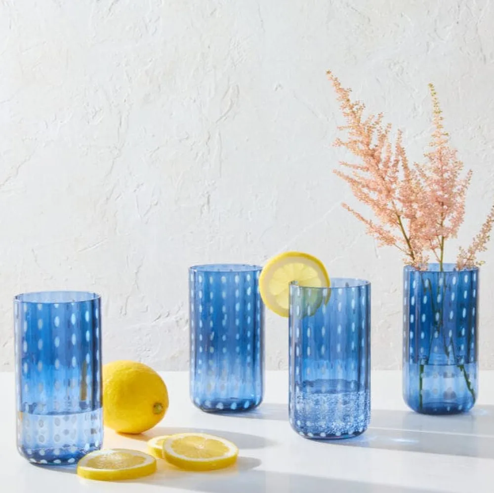 Darbie Angell Dappled Clouds Cobalt Set of 4 Highball Glasses- Drinking Glasses