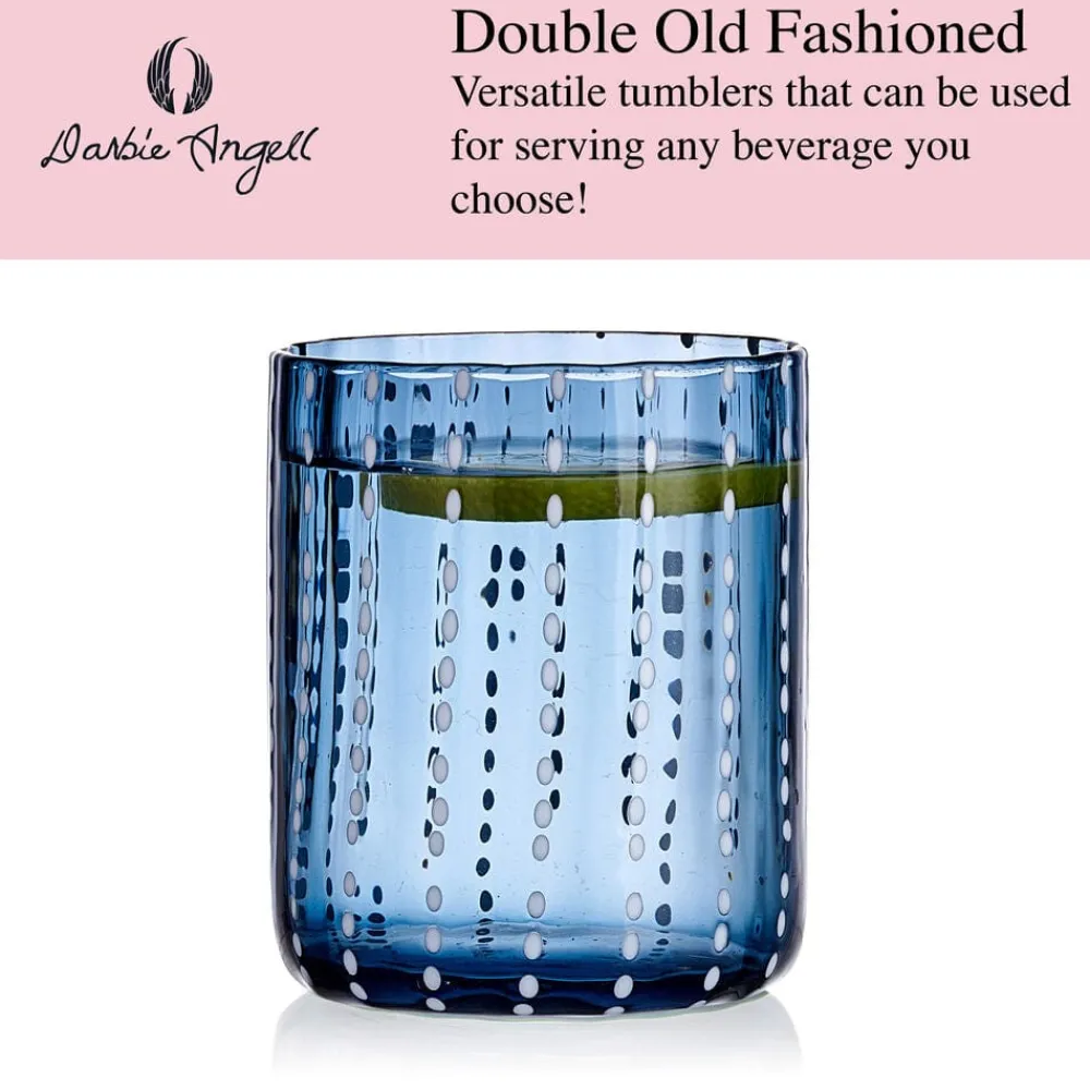 Darbie Angell Dappled Clouds Cobalt Set of 4 Double Old Fashioned Glasses- Drinking Glasses