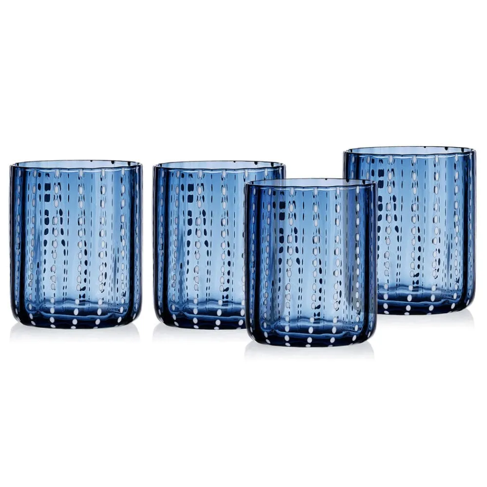 Darbie Angell Dappled Clouds Cobalt Set of 4 Double Old Fashioned Glasses- Drinking Glasses