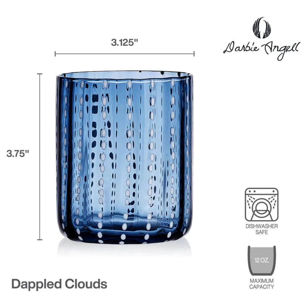 Darbie Angell Dappled Clouds Cobalt Set of 4 Double Old Fashioned Glasses- Drinking Glasses