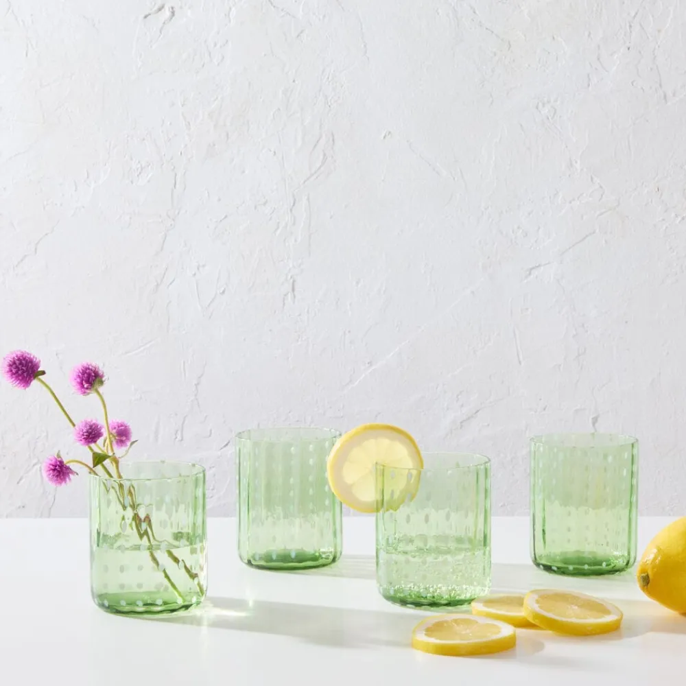 Darbie Angell Dappled Clouds Seafoam Set of 4 Double Old Fashioned Glasses- Drinking Glasses