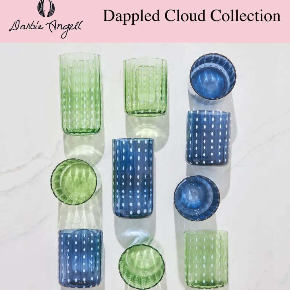 Darbie Angell Dappled Clouds Seafoam Set of 4 Double Old Fashioned Glasses- Drinking Glasses