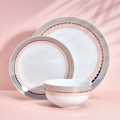 Darbie Angell Golden Charm Metallic 12 Piece Dinnerware Set, Service for 4- Dinnerware Service For 4