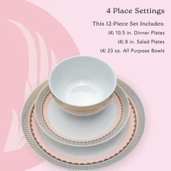Darbie Angell Golden Charm Metallic 12 Piece Dinnerware Set, Service for 4- Dinnerware Service For 4