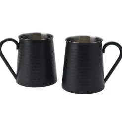 Drew and Jonathan Hammered Black Set of 2 Beer Mugs- Coffee Mugs