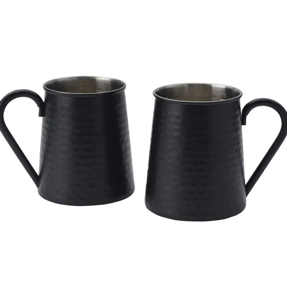 Drew and Jonathan Hammered Black Set of 2 Beer Mugs- Coffee Mugs