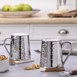 Drew and Jonathan Stainless Hammered Set of 2 Beer Mugs- Coffee Mugs