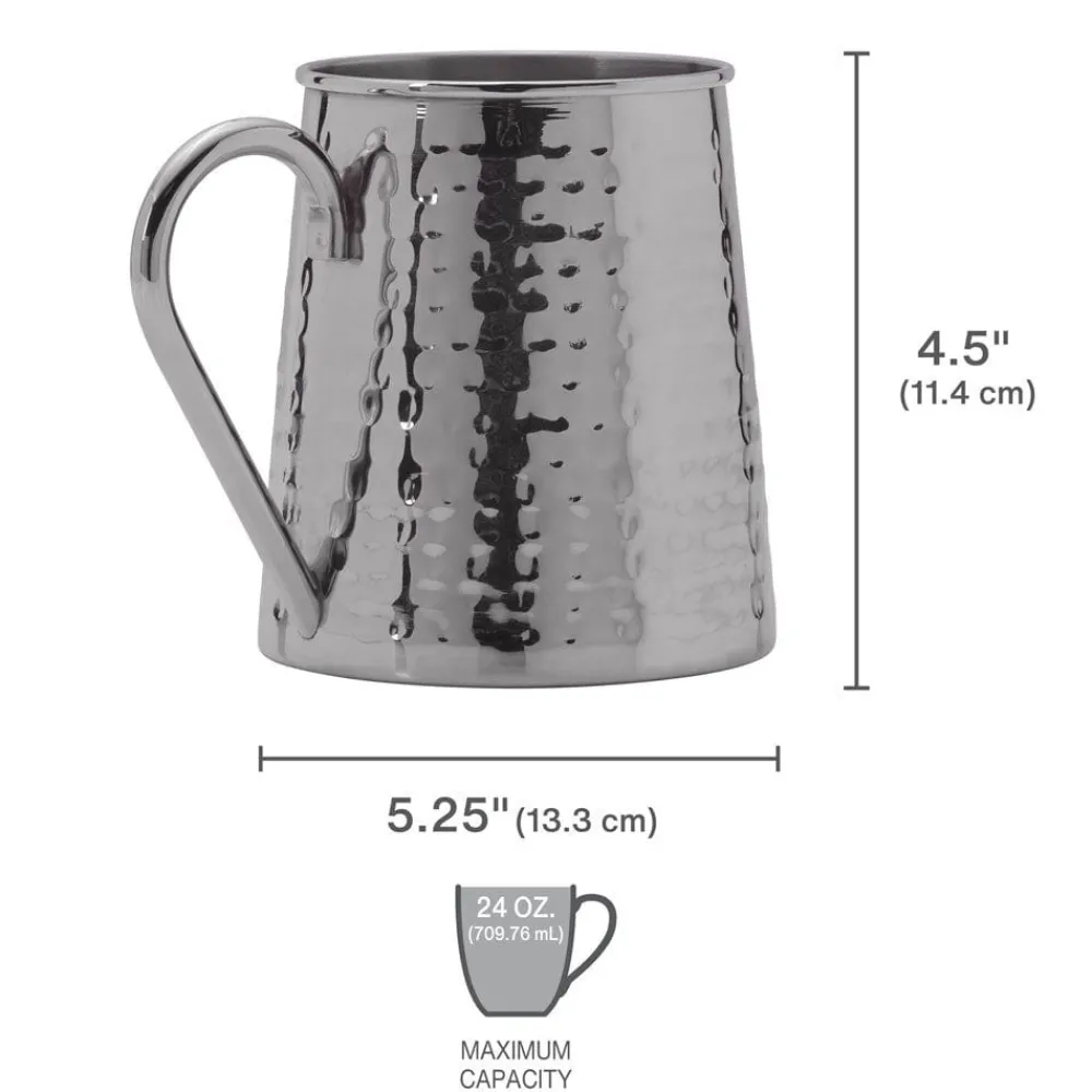 Drew and Jonathan Stainless Hammered Set of 2 Beer Mugs- Coffee Mugs