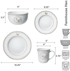 Pfaltzgraff® Farmhouse Hen Dinnerware Set- Dinnerware Service For 8|Dinnerware Service For 4