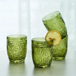 Fitz and Floyd Villa Palm Set of 4 Double Old Fashioned Glasses- Drinking Glasses