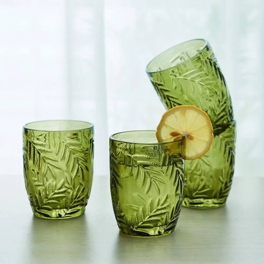 Fitz and Floyd Villa Palm Set of 4 Double Old Fashioned Glasses- Drinking Glasses