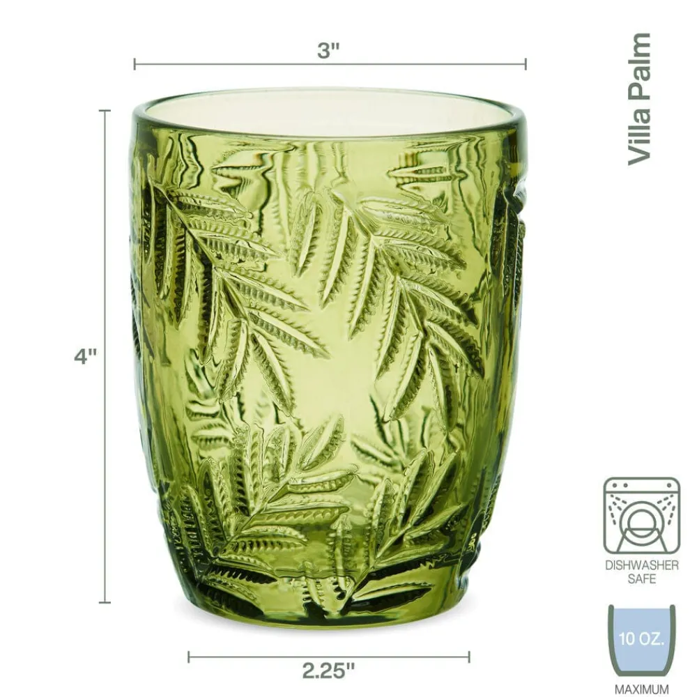 Fitz and Floyd Villa Palm Set of 4 Double Old Fashioned Glasses- Drinking Glasses