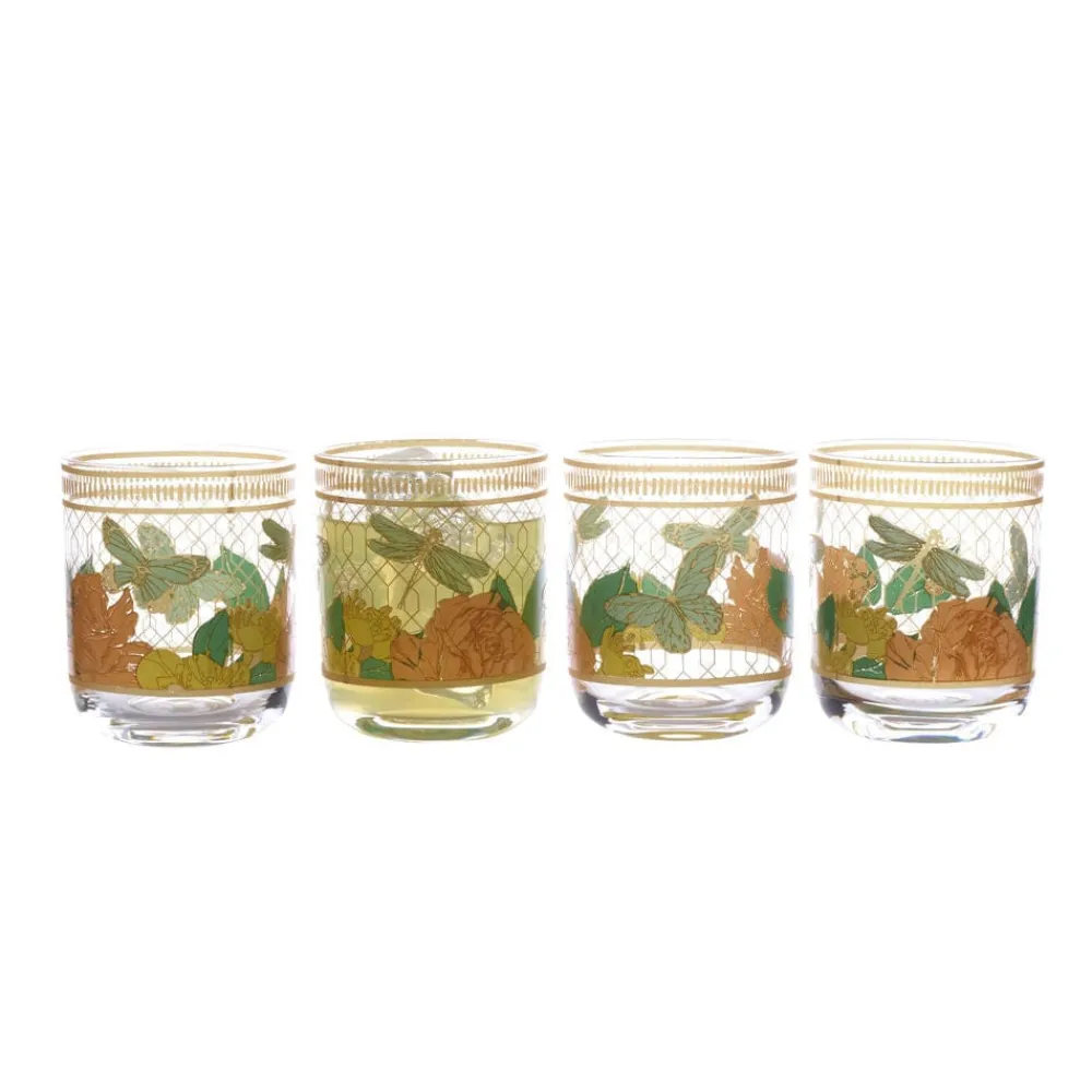 Fitz and Floyd Vintage Vibe Double Old Fashioned Glasses Set of 4- Drinking Glasses