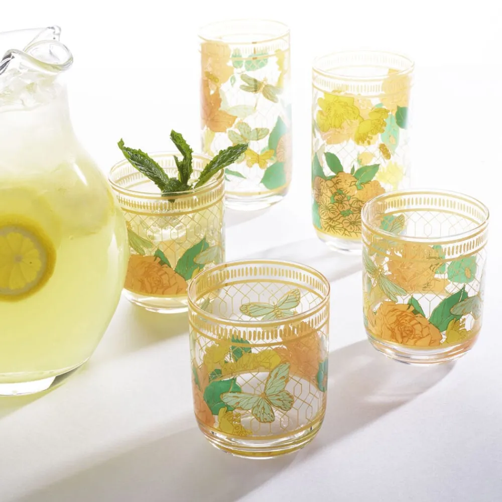Fitz and Floyd Vintage Vibe Double Old Fashioned Glasses Set of 4- Drinking Glasses
