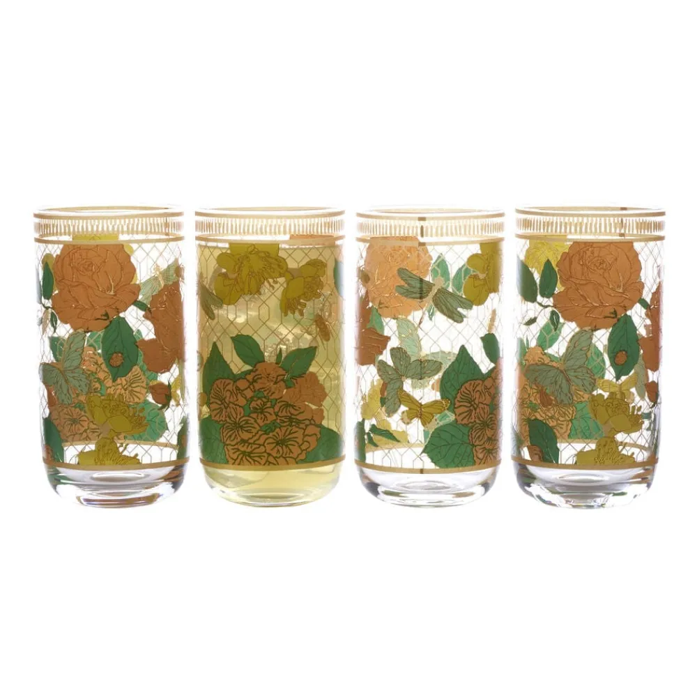 Fitz and Floyd Vintage Vibe Highball Drinking Glasses Set of 4- Drinking Glasses