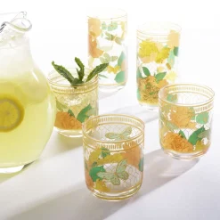 Fitz and Floyd Vintage Vibe Highball Drinking Glasses Set of 4- Drinking Glasses