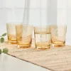 Fitz and Floyd Wildflower Double Old Fashioned Glasses Set of 4, Gold- Drinking Glasses