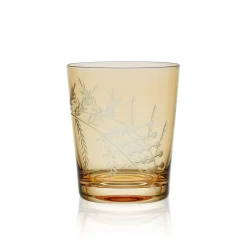 Fitz and Floyd Wildflower Double Old Fashioned Glasses Set of 4, Gold- Drinking Glasses