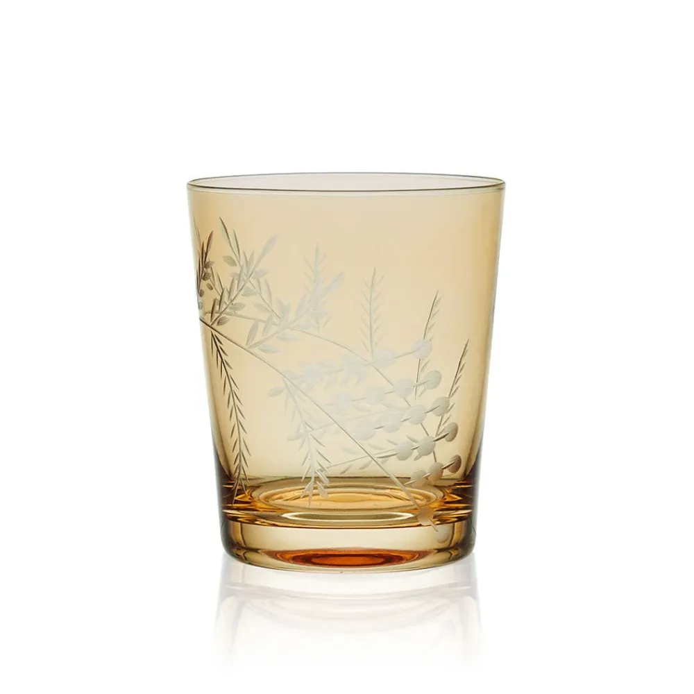 Fitz and Floyd Wildflower Double Old Fashioned Glasses Set of 4, Gold- Drinking Glasses