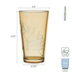 Fitz and Floyd Wildflower Highball Glasses Set of 4, Gold- Drinking Glasses