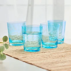 Fitz and Floyd Wildflower Double Old Fashioned Glasses Set of 4, Blue- Drinking Glasses