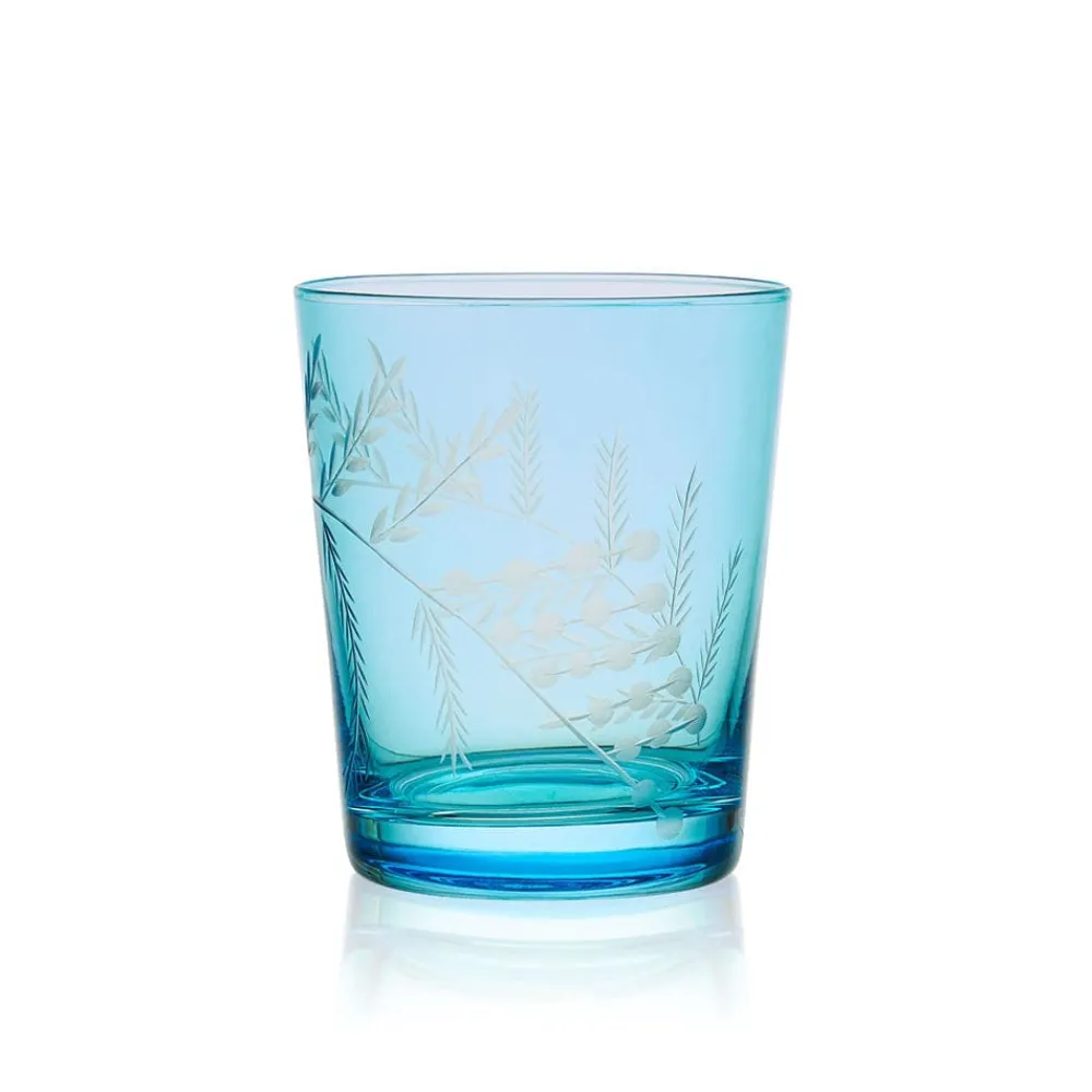 Fitz and Floyd Wildflower Double Old Fashioned Glasses Set of 4, Blue- Drinking Glasses