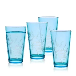 Fitz and Floyd Wildflower Highball Glasses Set of 4, Blue- Drinking Glasses