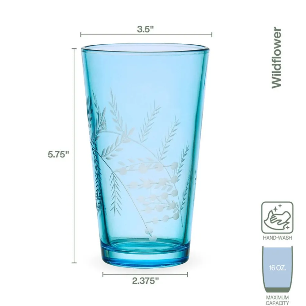 Fitz and Floyd Wildflower Highball Glasses Set of 4, Blue- Drinking Glasses