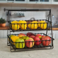 Gourmet Basics® Flax 2 Tier Storage Basket- Fruit And Storage Baskets