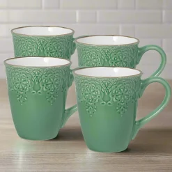Pfaltzgraff® French Lace Set of 4 Green Mugs- Coffee Mugs