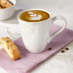 Pfaltzgraff® French Lace Set of 4 White Mugs- Coffee Mugs