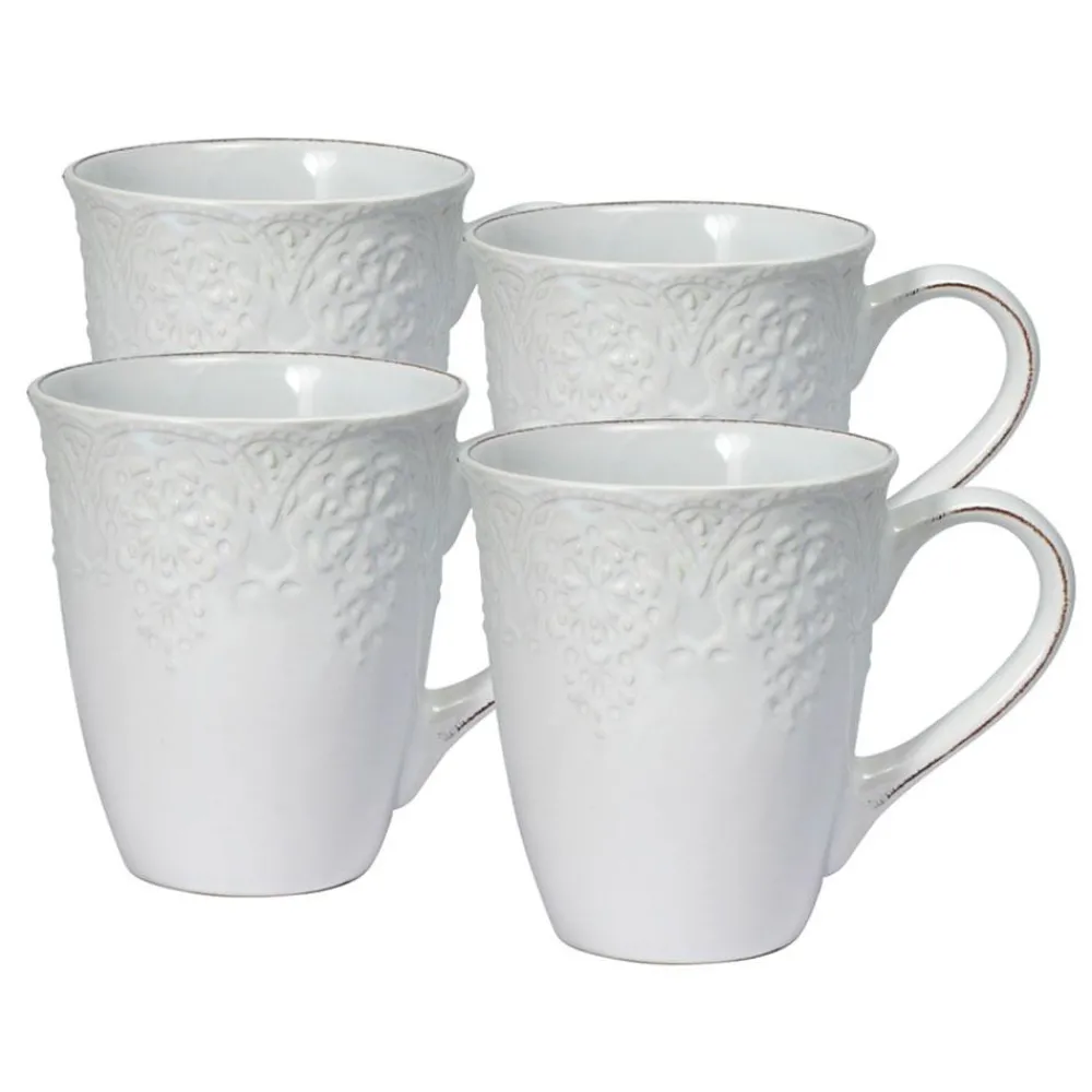Pfaltzgraff® French Lace Set of 4 White Mugs- Coffee Mugs