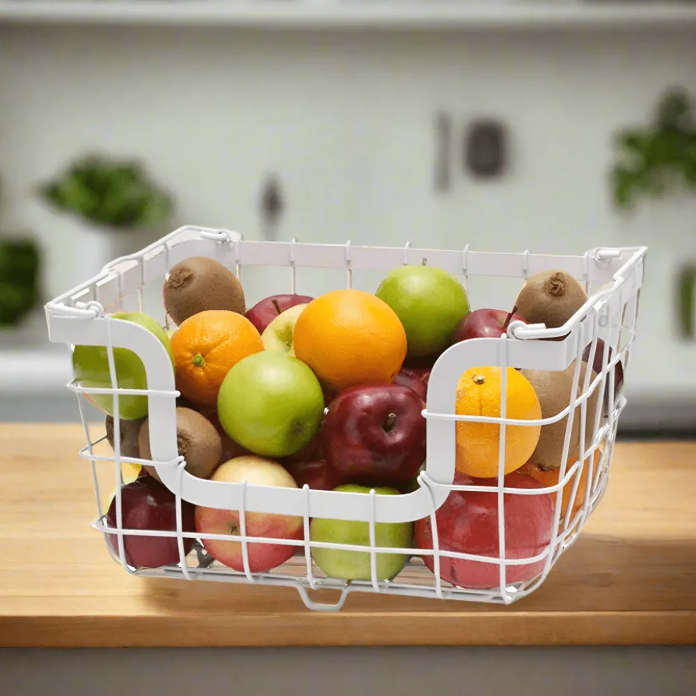 Gourmet Basics® General Store White Stacking And Nesting Wire Organization Basket- Fruit And Storage Baskets